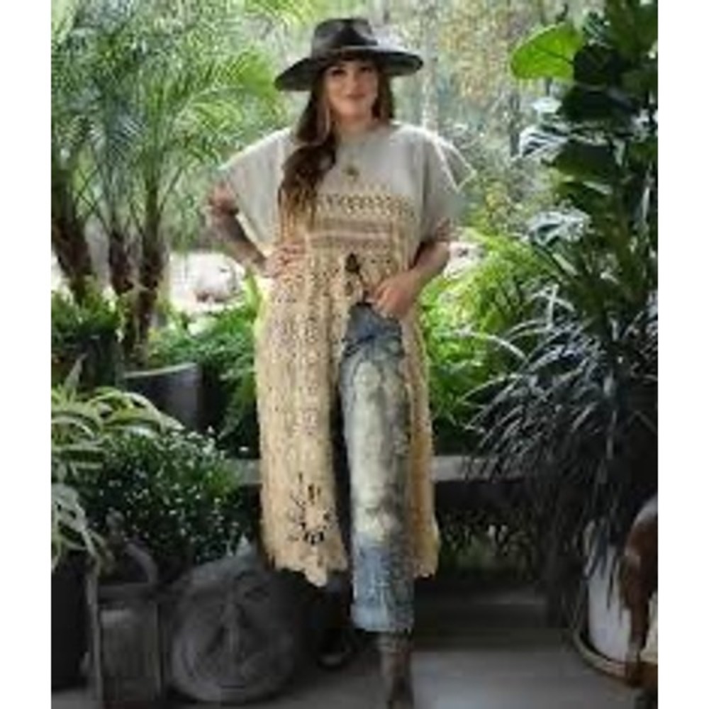 Jaded Gypsy Tattered Grace Overlay Dress Women OS Gray Tan Crochet Distressed